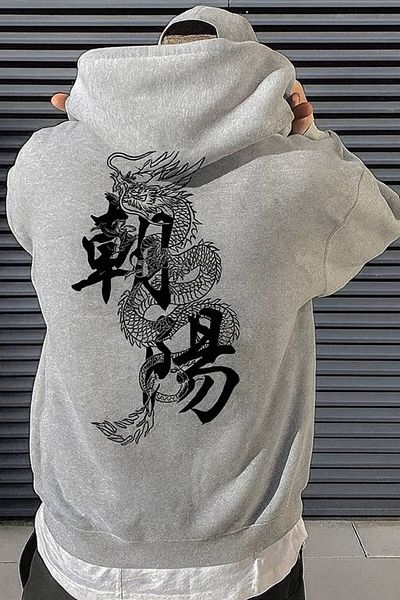 CLASSY.MODA Dragon Pattern Hooded Sweatshirt