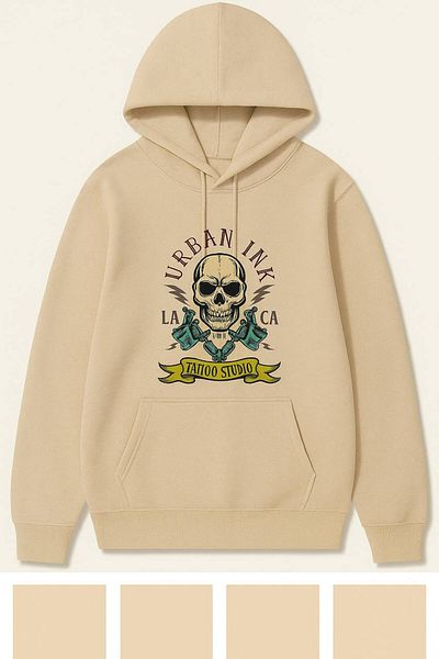 CLASSY.MODA Skull and Tattoo Machine Pattern Hooded Sweatshirt