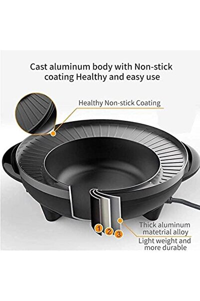 Generic 3 in 1 Electric BBQ Grill Indoor Hot Pot 2000W Non-Stick Baking Pan Separate Dual Seperate