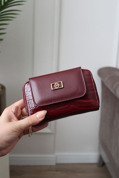 Mimoza Women's Two Compartment Zippered Wallet Crocodile Pattern