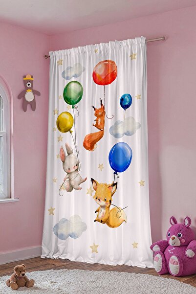 EVPANYA Colorful Balloon Flying Animals Patterned Children's Baby Room Background Curtain (Single Wing Pricing)