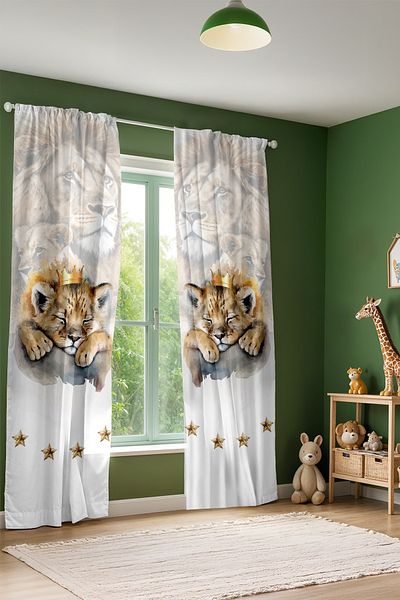 EVPANYA Baby Sleeping Lion Patterned Children's Baby Room Background Curtain (Single Wing Pricing)