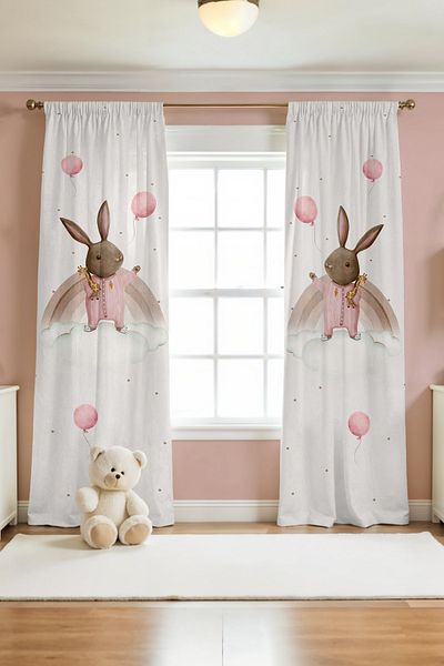EVPANYA Giraffe Toy Rabbit Patterned Children's Baby Room Background Curtain (Single Wing Pricing)