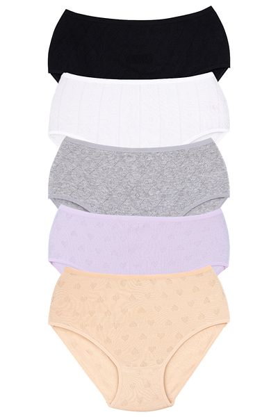 Lantliv 5 Pieces Women's Heart Patterned Cotton Panties, White Panties,
