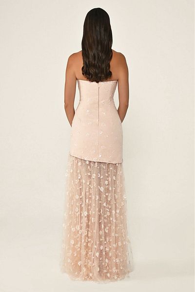 ALFABETA Alpha Beta Asymmetrical Sequined Tulle Strapless Evening Dress