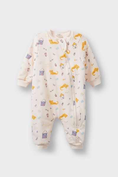 DeFacto Baby Girl Newborn 1 Tog Fiber Pattern Zipper Combed Cotton Long Sleeve Romper F2189A525Au