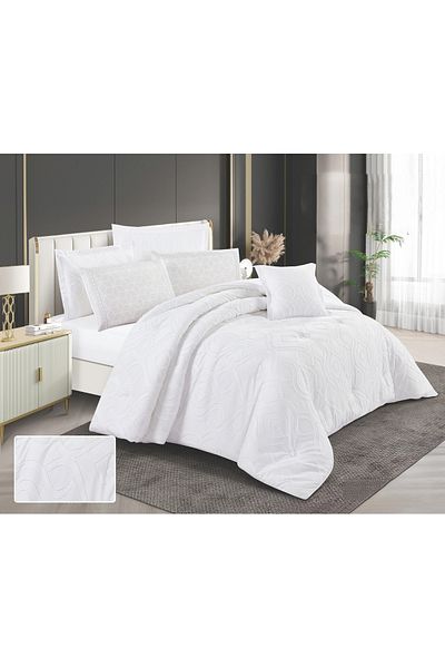 Red Rose Oscar Embroidered Microfiber Bedspread - Two Person, 7 Pieces Set