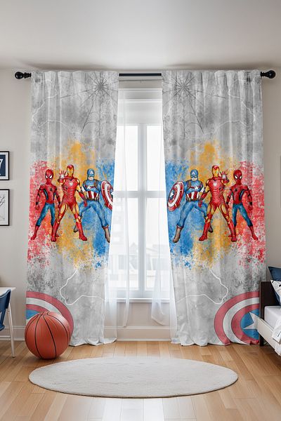 EVPANYA Gray Super Heroes Patterned Children's Baby Room Background Curtain (Single Wing Pricing)