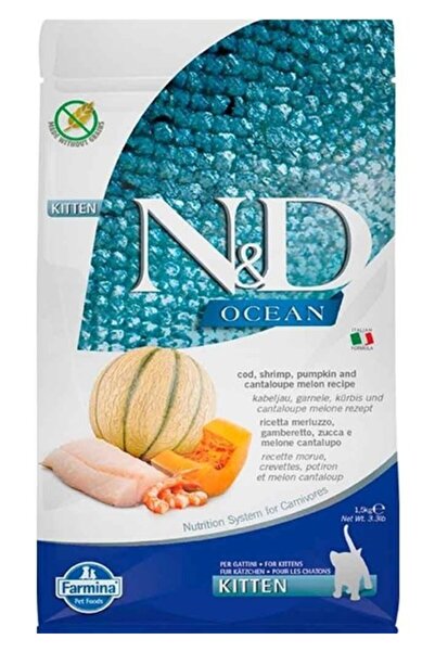 N&D Ocean Balkabaklı Morina Balıklı Kavun ve Karidesli Yavru Kedi Maması 1.5 kg