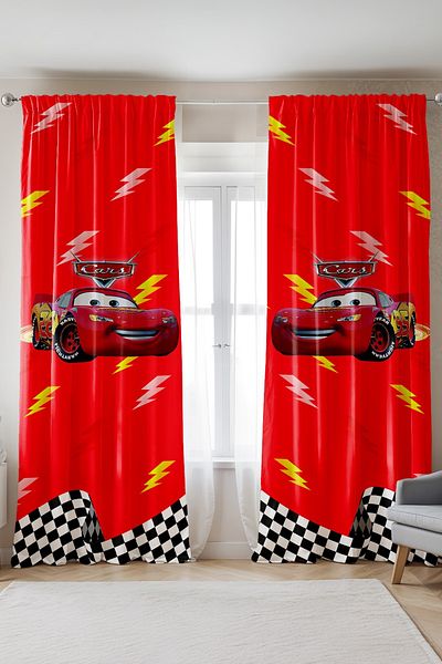 EVPANYA Racer Red Mcqueen Patterned Children's Baby Room Background Curtain (Single Wing Pricing)