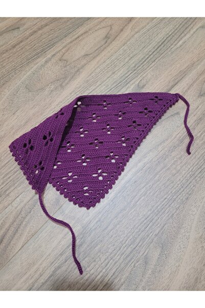 Örgü Bandana, El Örgüsü Desenli Üçgen Bandana, Yazlık Bandana