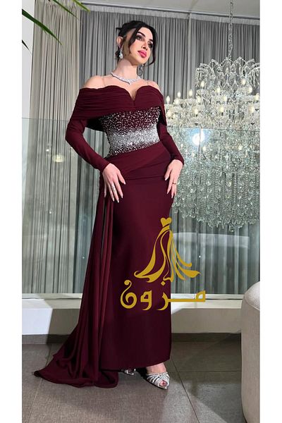 MEZON FASHION Burgundy crystal-embellished evening dress