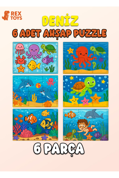 Rex Toys 6’lı Deniz Canlıları Puzzle Seti – Çocuklar İçin 15x12 cm Canlı Renk...