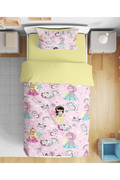 Erays Home Cute Princess and Her Cat 3D Printed Single Non-Bed Sheet Bedding Set Girl's Bedding Set