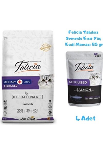 Felicia Kısırlaştırılmış Somonlu Kedi Maması 2 kg + Yaş Mama 85 gr (4 Adet)