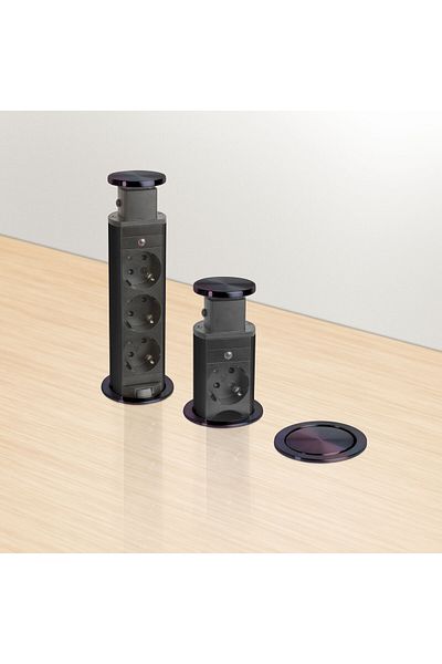 Mercaton 3-outlet distributor with child protection, Metal Housing, Countertop Mounting, Pop-Up System, 23