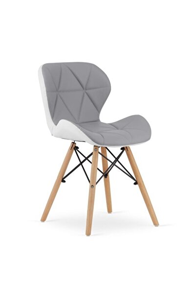 Mercaton Scaun stil scandinav, Mercaton, Lago, piele ecologica, lemn, gri si ...