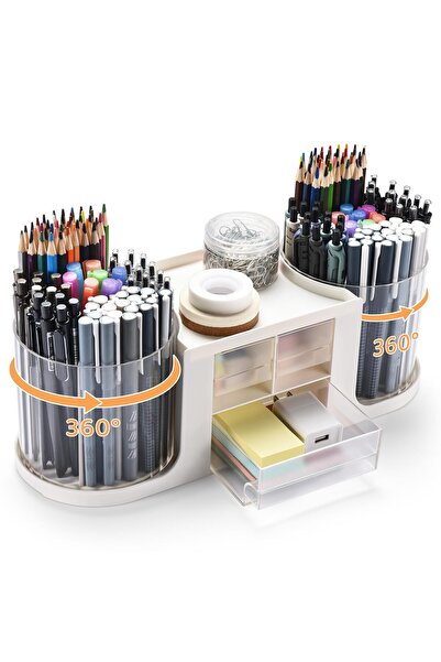 KidLe Rotating Desk Organizer with 2 Pen Holder, Desk Organizers and Accessories with 10 Slots