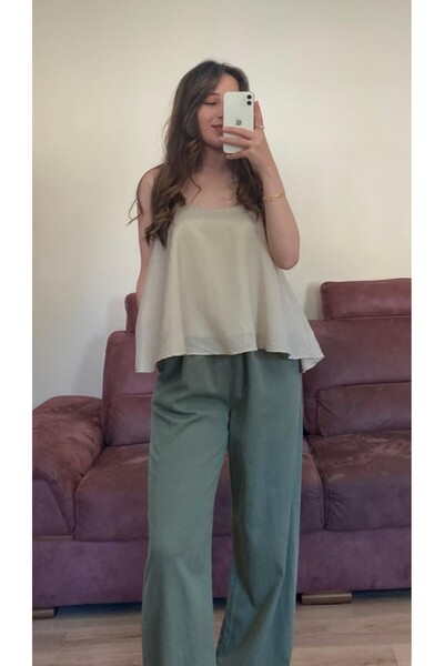 Eda Başak Atelier Stone Color Casual Blouse with Adjustable Strap