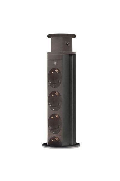 Mercaton Concealed Electrical Distributor, for Desk or Countertop, 4 Sockets with Child Protection, 250 V, Black