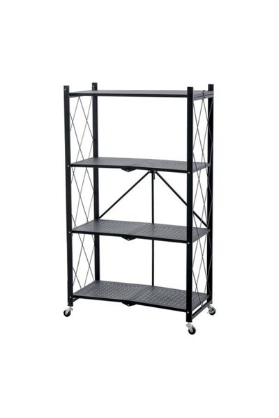 Mercaton Raft depozitare, MagicHome, metalic, pliabil, pe roti, 4 polite, negru, max 200 kg, 72x34x127 cm