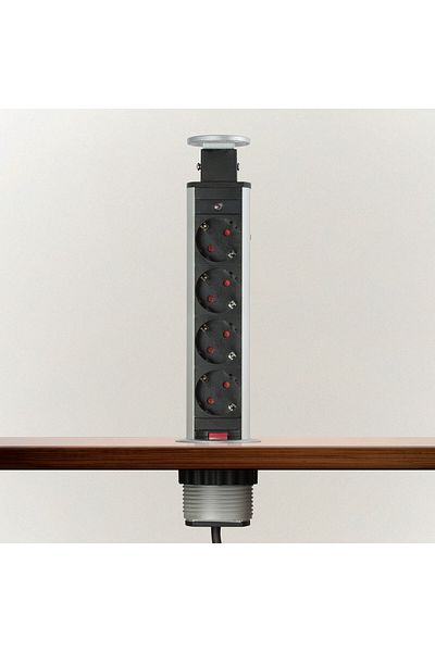 Mercaton 4-outlet power strip with child protection, Metal Housing, Countertop Mounting, Pop-Up System, 25