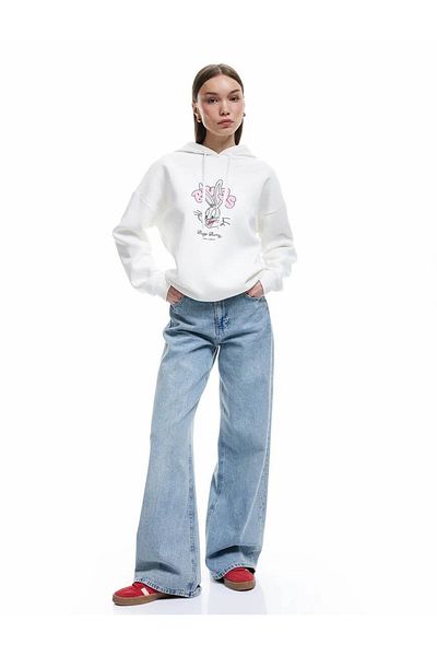 Koton Bugs Bunny Licensed Back Printed Ecru Women's Sweatshirt 6Wal10159Ik