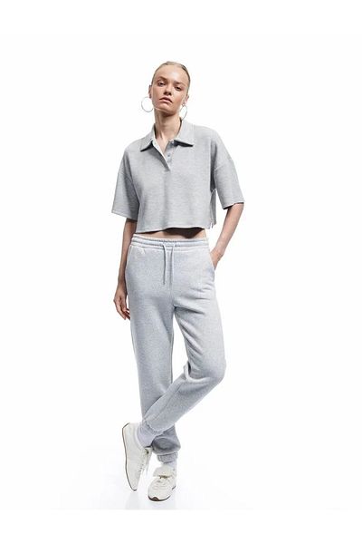 Koton Gray Women's Sweatpants with Raised Pockets and Lace-Up Waist 6Wal40015Ik