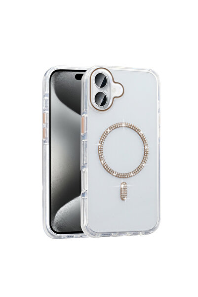 Nezih Case Apple iPhone 16 Pro Max Kılıf Taşlı Tasarım Magsafe Şarj Özellikli Silikon Kapak