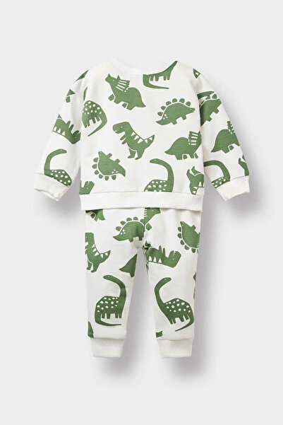 DeFacto 2-Piece Dinosaur Printed Sweatshirt Sweatpants Ecru Baby Boy Bottom-Top Set F0201A5/Er85