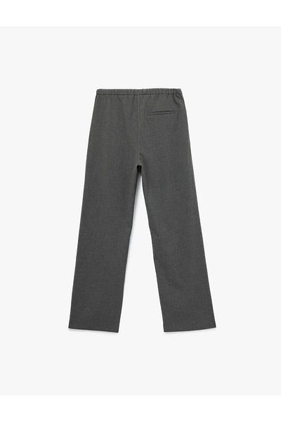 Koton Women's Long Gray Trousers with Lace-Up Ties and Pockets 6Wak40029Pw