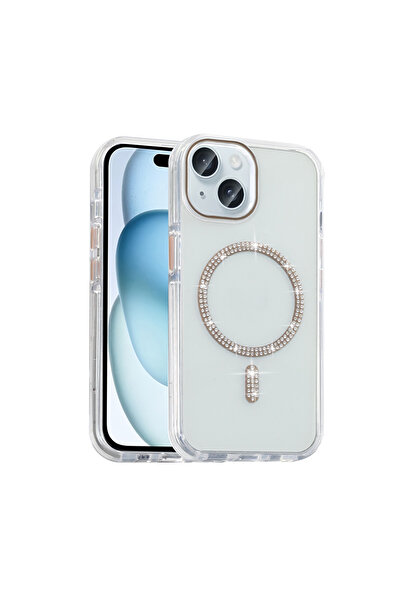Nezih Case Apple iPhone 15 Plus Kılıf Taşlı Tasarım Magsafe Şarj Özellikli Silikon Kapak