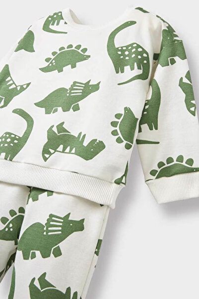 DeFacto 2-Piece Dinosaur Printed Sweatshirt Sweatpants Ecru Baby Boy Bottom-Top Set F0201A5/Er85