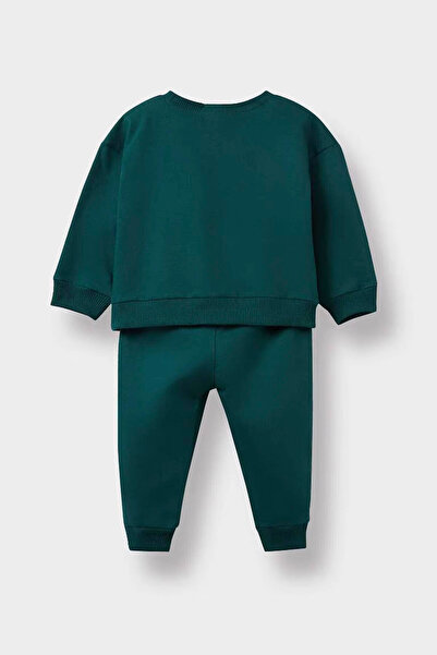 DeFacto 2-Piece Basic Plain Sweatshirt Sweatpants Dark Green Baby Boy Bottom-Top Set E8430A5/Gn671