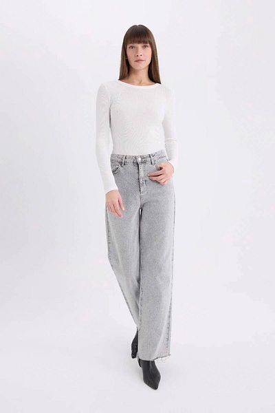 DeFacto Slim Fit Basic Ribbed Camisole Ecru Women's Long Sleeve T-Shirt E5767Ax/Er105