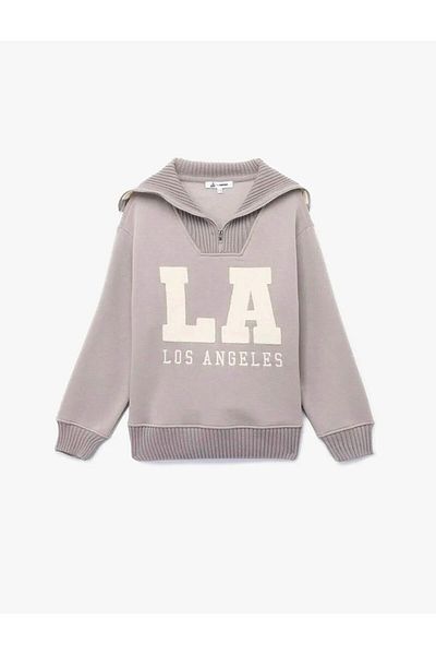 Koton Gray Women's Sweatshirt with Half Zipper 6Wal10139Ik