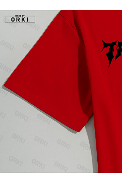 EFFRENATU Trust Issue Printed Oversize Red T-Shirt & Black Pants Tracksuit Set