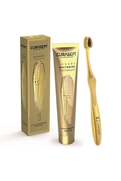 CURASEPT Gold Lux (Gold Luxury) Whitening Toothpaste 75 mL + Toothbrush
