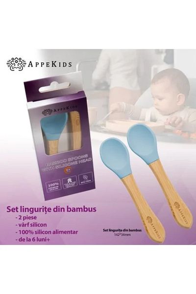 APPEKIDS Set Lingurite din bambus, - Aqua Blue