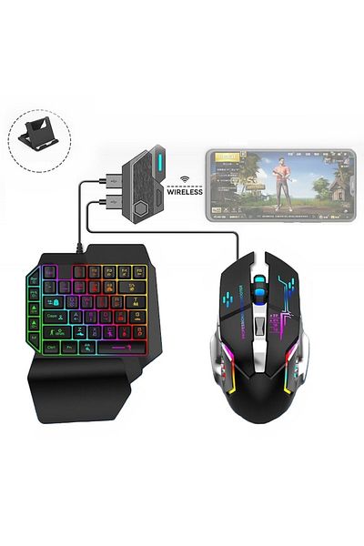 LEBLOU Gaming Kit with Illuminated Keyboard K12 One Hand, Illuminated Mouse G2, Wireless Adapter Mix Elite