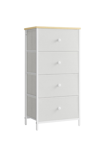 SONGMICS Comodă cu 4 sertare din material textil, cadru metalic, 45x30x91 cm, albă