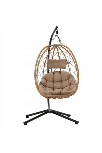 SERSIMO Hanging nest swing, with cushion, metal frame and PE basket, 103x95x185 cm, brown