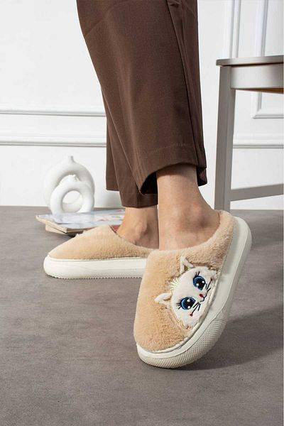 STOCON Women's Indoor Slippers with Cat Figure Plush Indoor Slippers Do Not Make Sound Sole Warm Stylish Design Stc1136