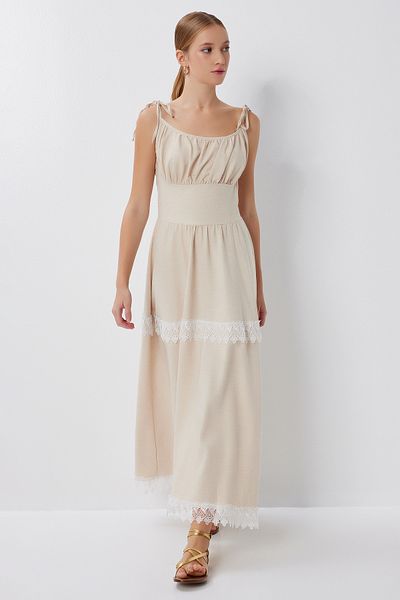 Lovelyİstanbul Strappy Laced Summer Woven Dress Lff0044 Cream