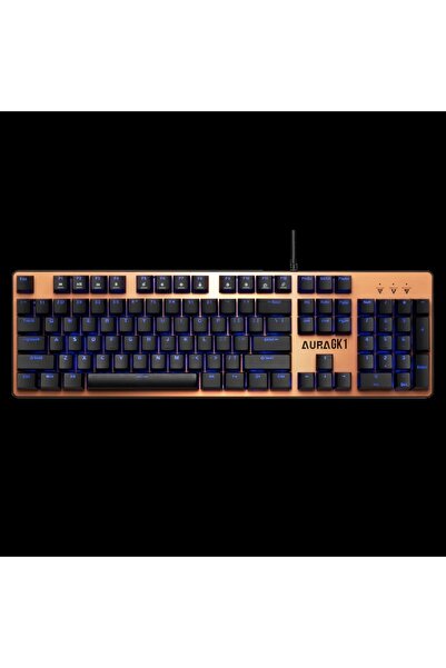 Genel Markalar Aura Gk1, Usb Kablolu, İngilizce, Çok Renkli Arka Aydınlatma, Red Mekanik Switch, Bronz Edi