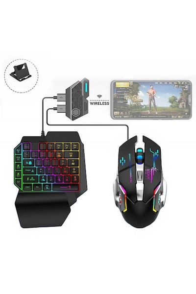 LEBLOU Gaming Kit with Illuminated Keyboard K12 One Hand, Illuminated Mouse G2, Wireless Adapter Mix Elite