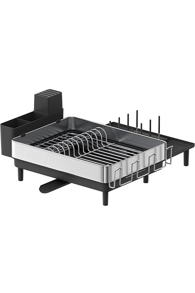 SONGMICS Stainless Steel Dish Rack with Extendable Drain, Cutlery and Glass Compartments, 51x49x23