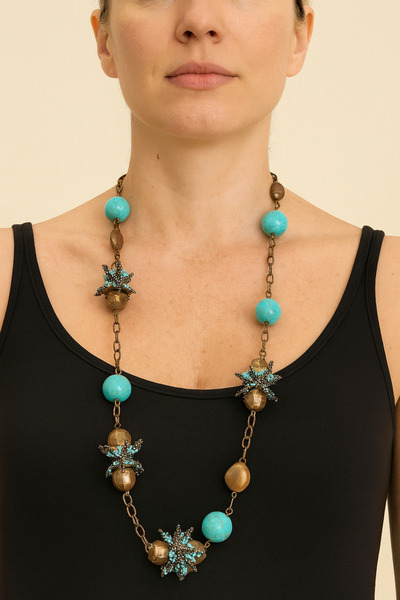 enyakınında design Doğal Firuze Taşlı El Yapımı Uzun Kolye – Vintage Etnik Ta...