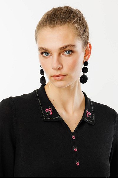Desen Women's Polo Collar Embroidered Summer Knitwear Blouse