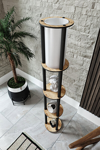 RAVILO Estantes Yuvarlak Dekoratif Raflı Lambader Meşe